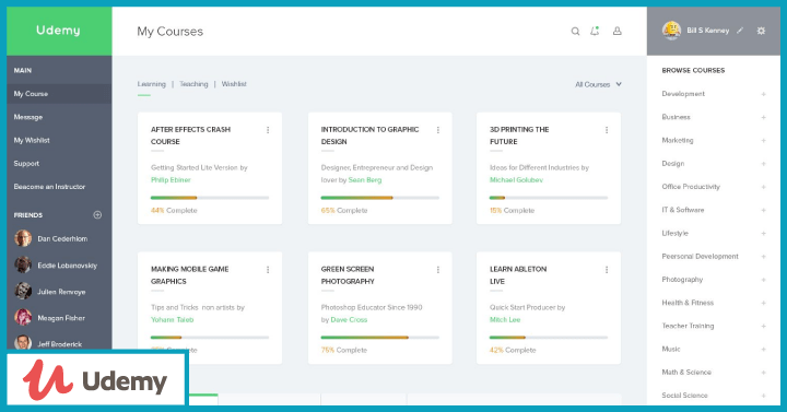 Udemy course dashboard