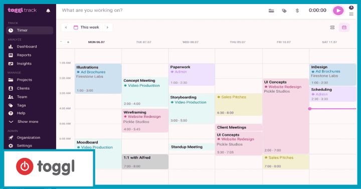 Toggl- best for time tracking and project planning