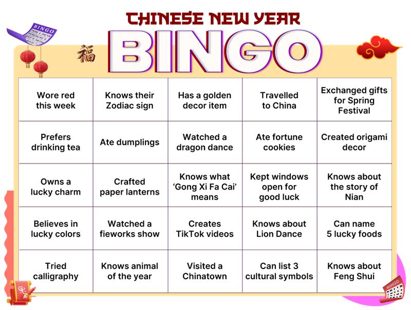 Chinese new year bingo